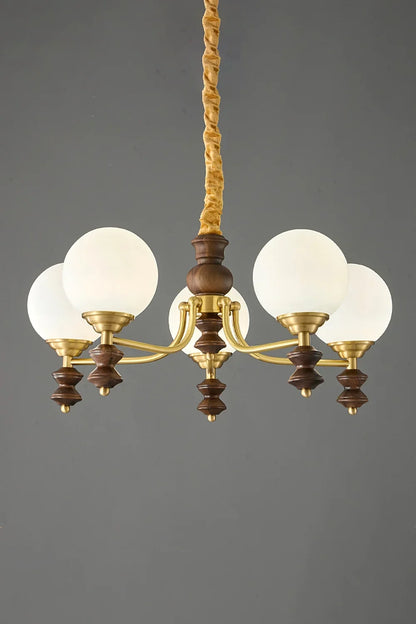 Vintage Globe Walnut Wood Chandelier - view 7 | morylighting