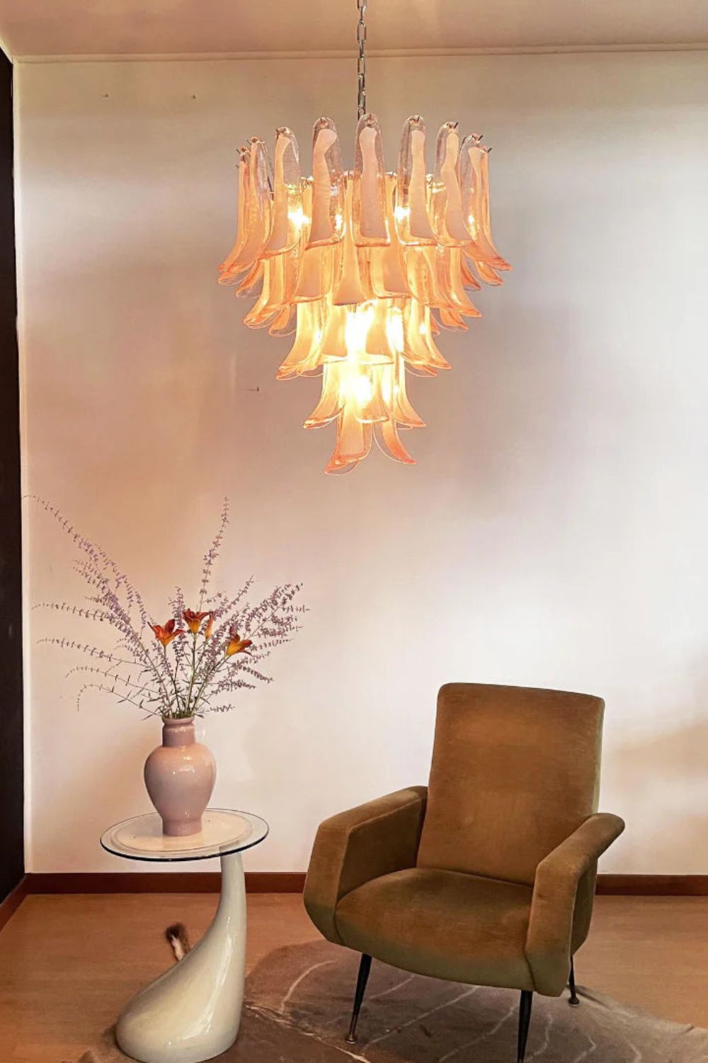 Art Blush Pink Glass Petal Chandelier - view 2 | morylighting