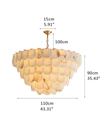 Multi layers Spanish White Alabaster Shell Marble Chandelier lamp in Brass