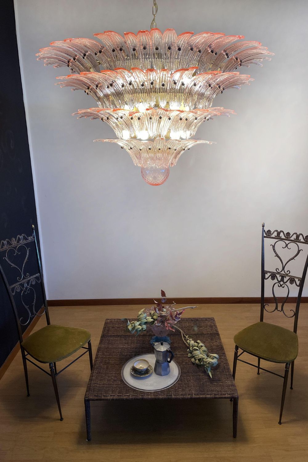 Art Four-tier pink glass palm leaf chandelier - view 4 | morylighting