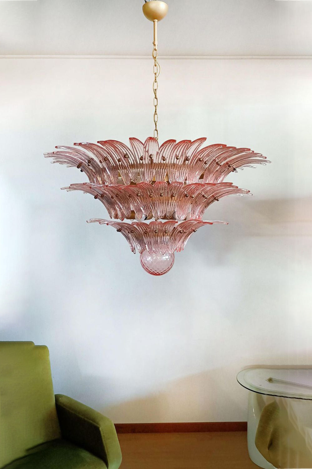 Art Vintage Palm Pink Triple Glass Chandelier - view 2 | morylighting