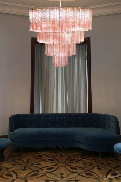 Large Pink Art Glass Tiered Chandelier - view 4 | morylighting