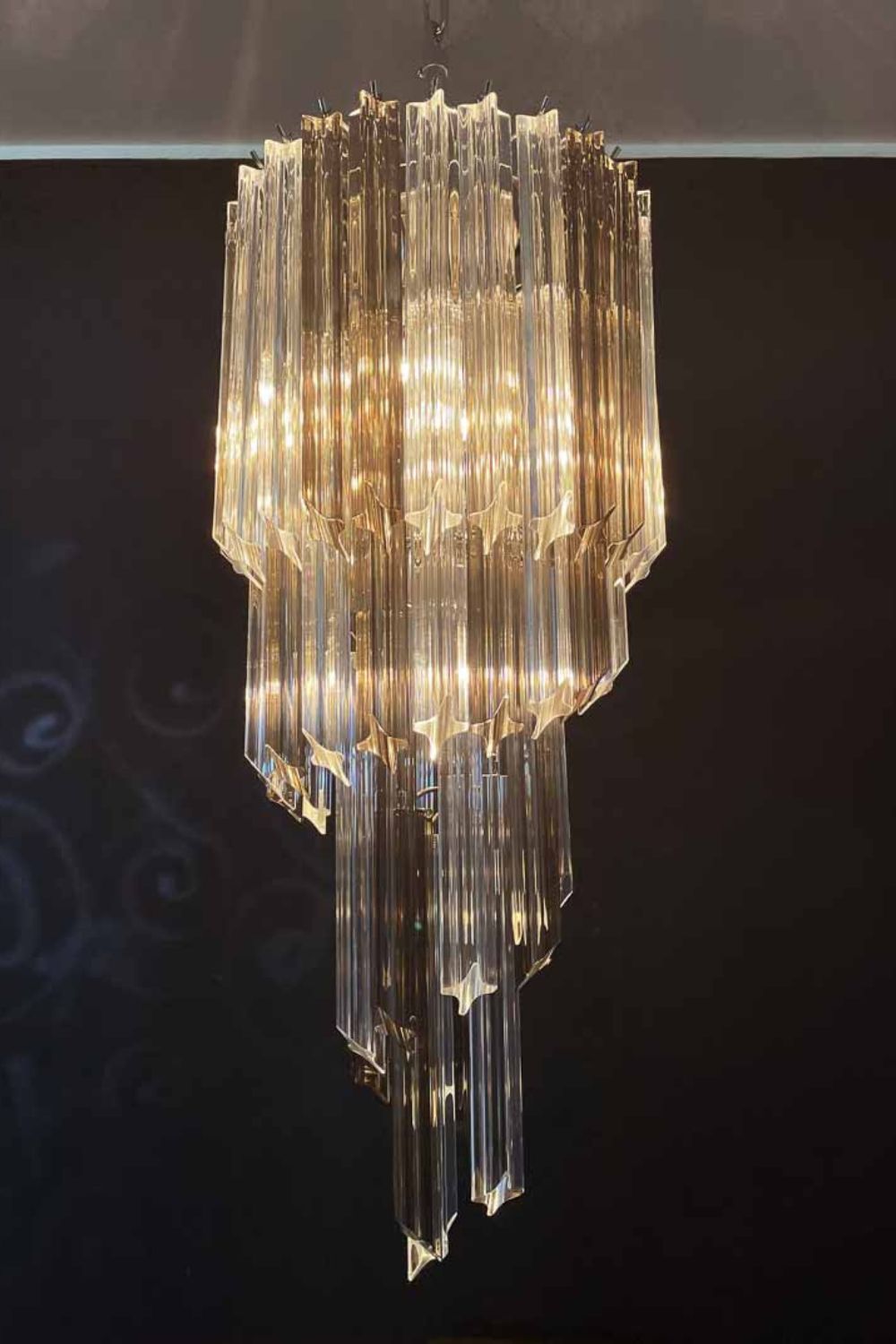Vintage Smoked Art Glass Prism Spiral Chandelier - view 8 | morylighting