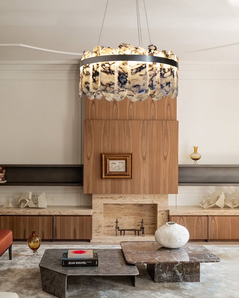 Modern LED Marble Round Chandelier 24" 32"