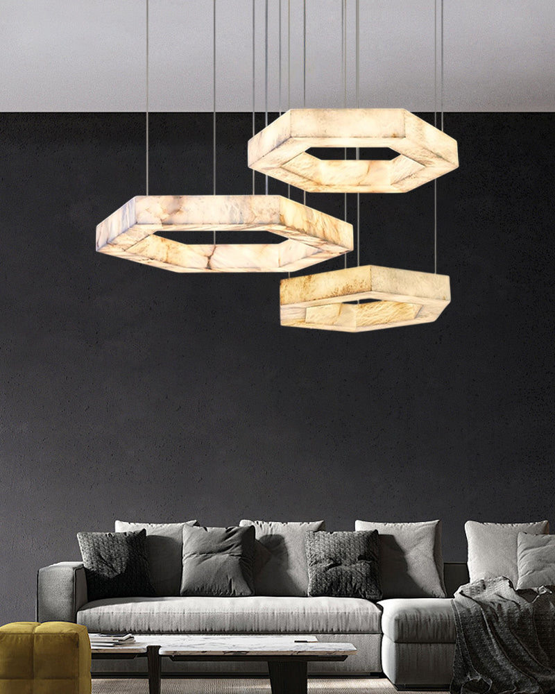 LED Hexagon Marble Pendant Lamp | Double/Triple Ring Design