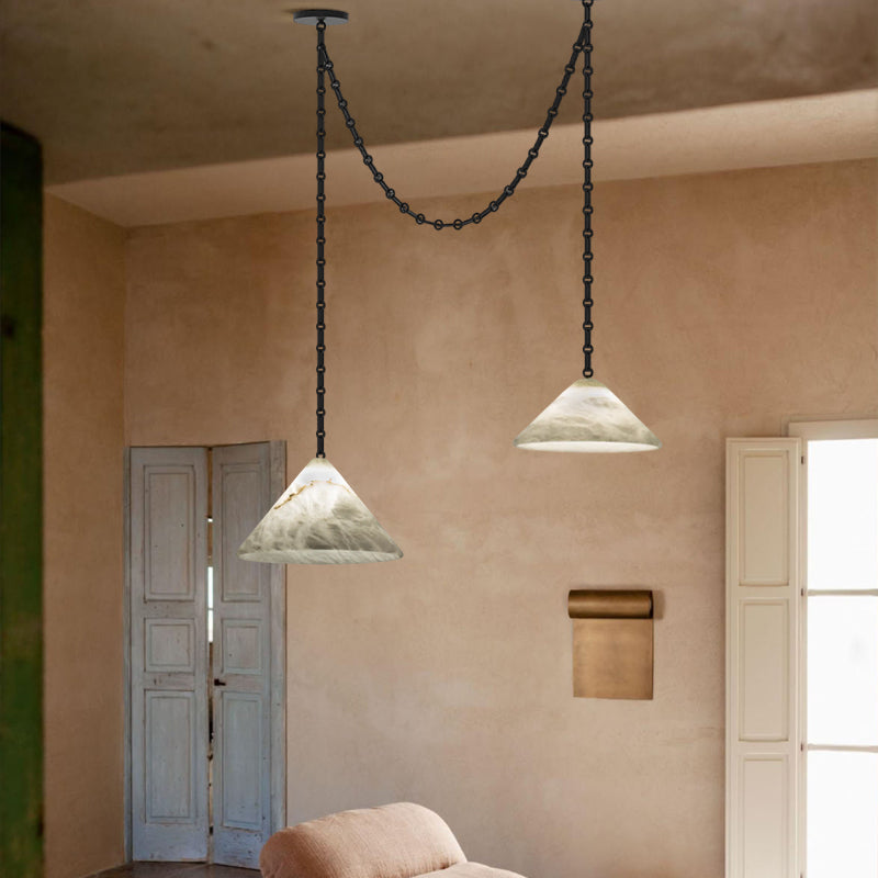 Multi-Head Matte White Alabaster Cone Hanging Kitchen Pendant Light