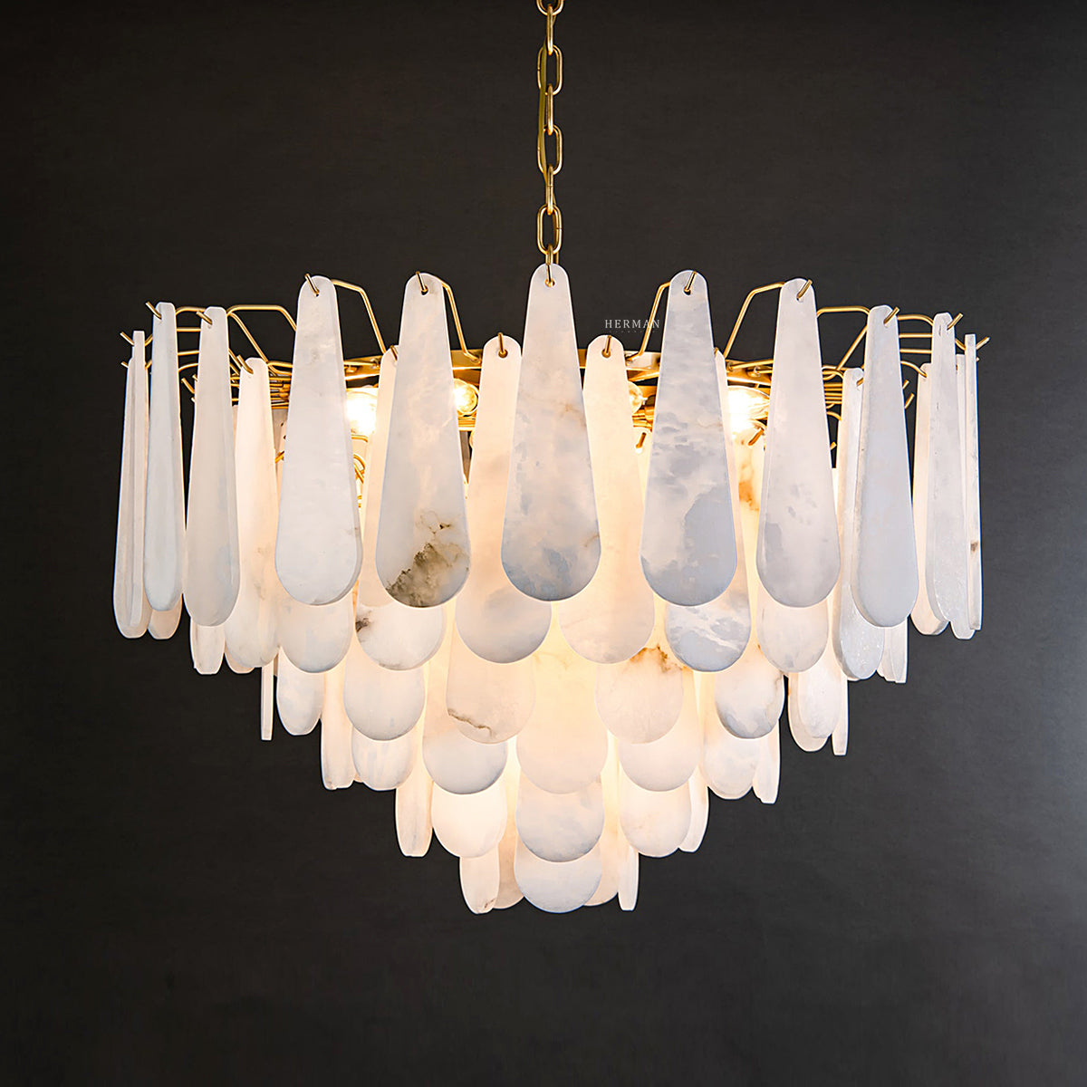 Alabaster Feathery Chandelier 21.7"D 31.5"D