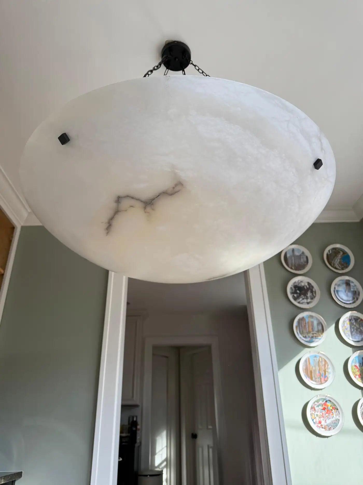 Enormous 36 Ø Flush Mount / Pendant with Stunning Full Moon-Like Alabaster Shade