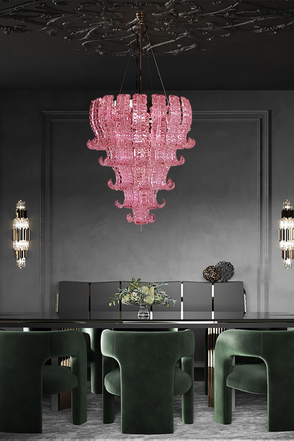 Art pink glass Felci chandelier - view 2 | morylighting