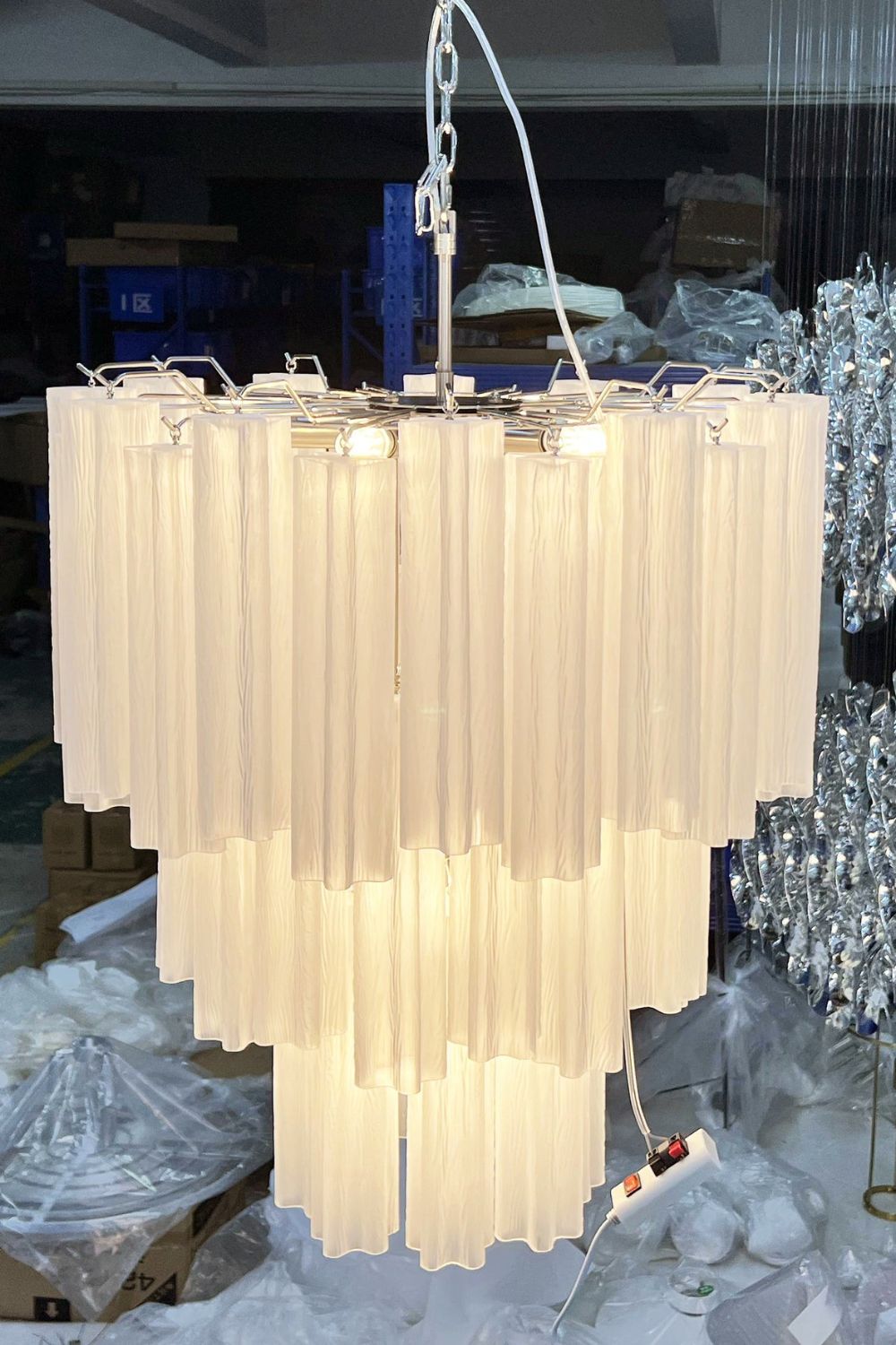 Three-tier Art frosted white glass chandelier - view 6 | morylighting