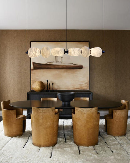Modern Linear White Alabaster Solid Ball Thread Synthetic Shade Hanging Light for Dining