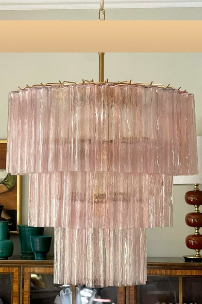 Art light pink glass tube chandelier - view 6 | morylighting