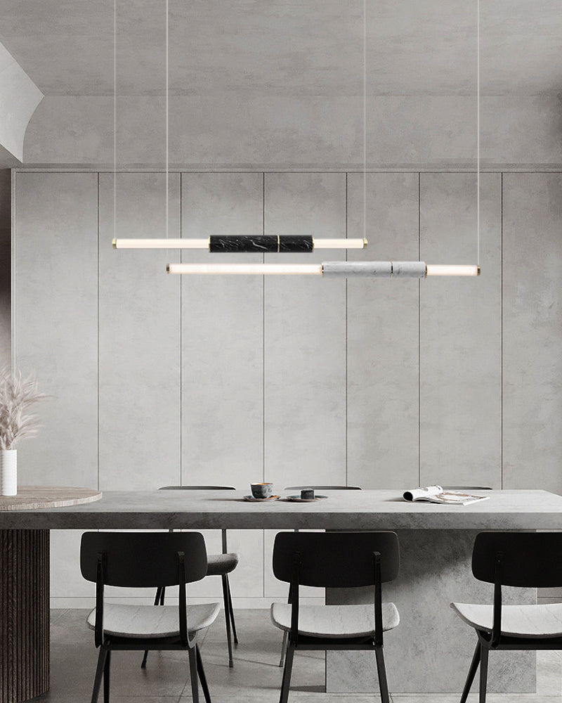 Linear Pipe Alabaster & Acrylic Pendant Light for dining room | vertically & horizontally