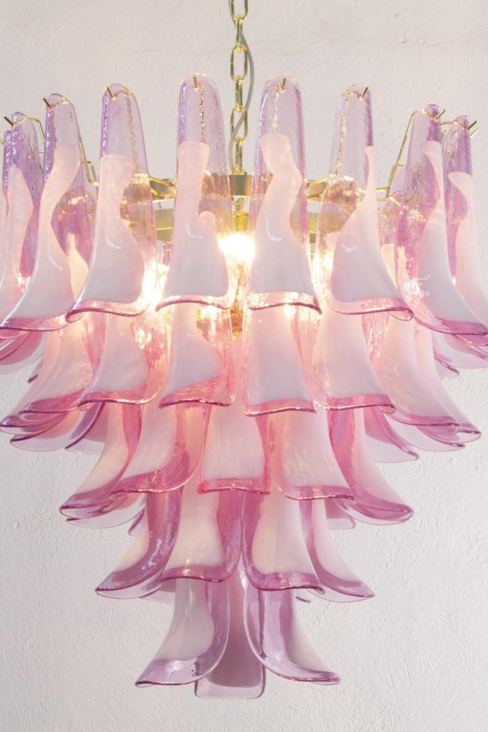 Fuchsia and White Art Glass Petal Tiered Chandelier - view 6 | morylighting