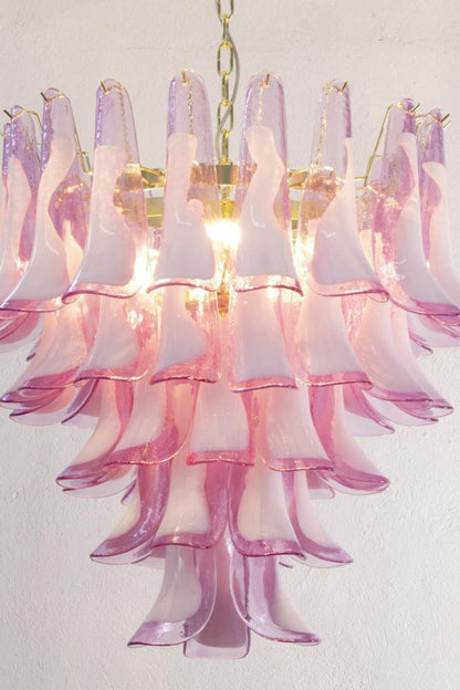 Fuchsia and White Art Glass Petal Tiered Chandelier - view 6 | morylighting