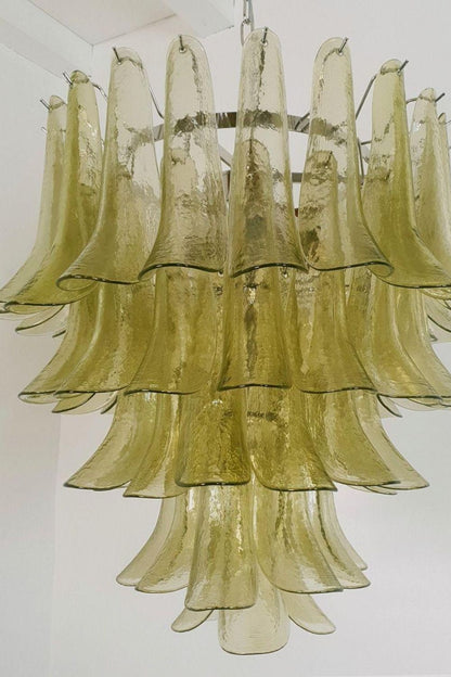 1970s Green Art Glass Petal Chandelier - view 8 | morylighting