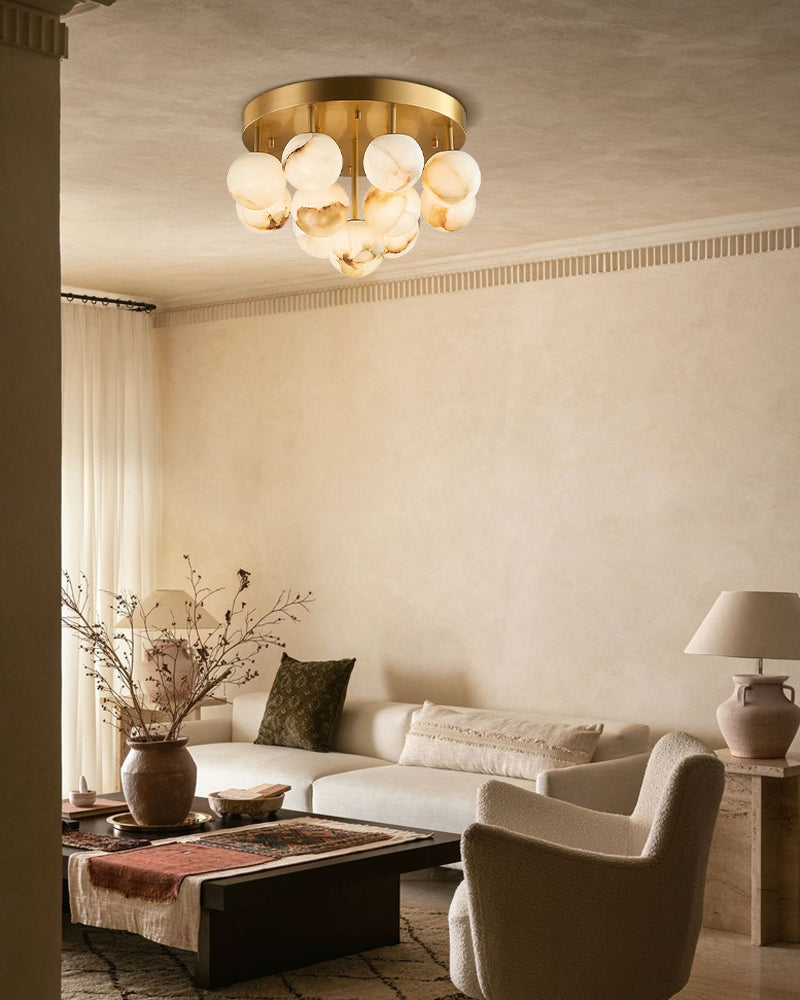 Alabaster Semi Flush Mount with Etched Opal Marble Shades