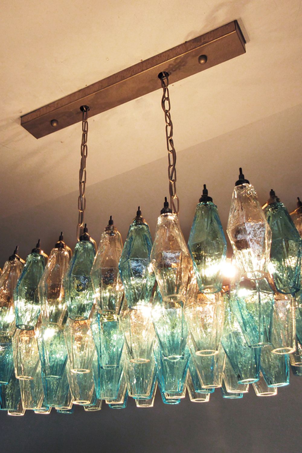 Vintage blue and clear glass Art Poliedri chandelier - view 4 | morylighting
