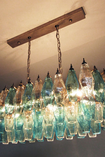 Vintage blue and clear glass Art Poliedri chandelier - view 4 | morylighting