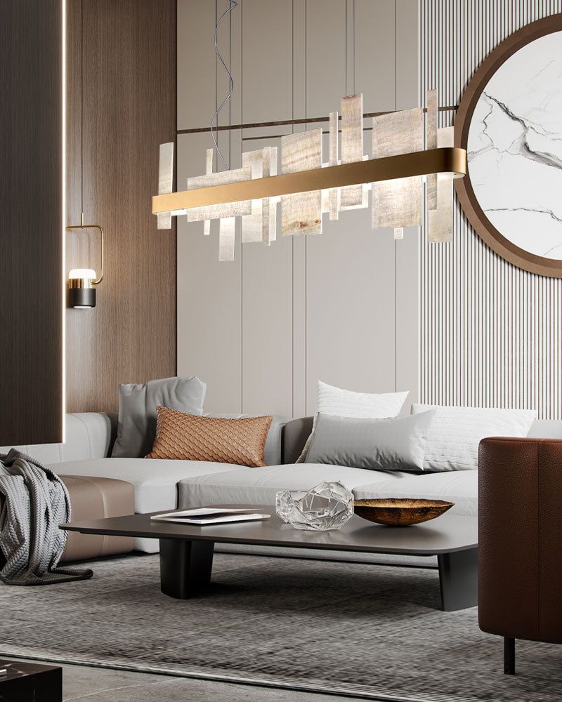 Long Cord Alabaster Ceiling Pendant Light Brushed Gold