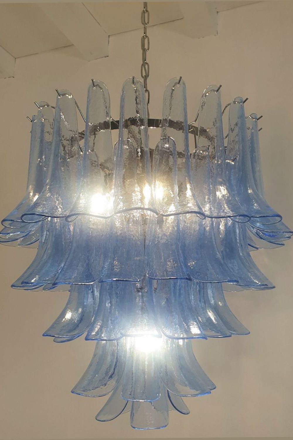 Vintage 1980s Blue Art Glass Petal Chandelier - view 6 | morylighting