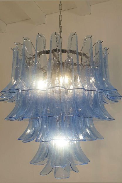Vintage 1980s Blue Art Glass Petal Chandelier - view 6 | morylighting