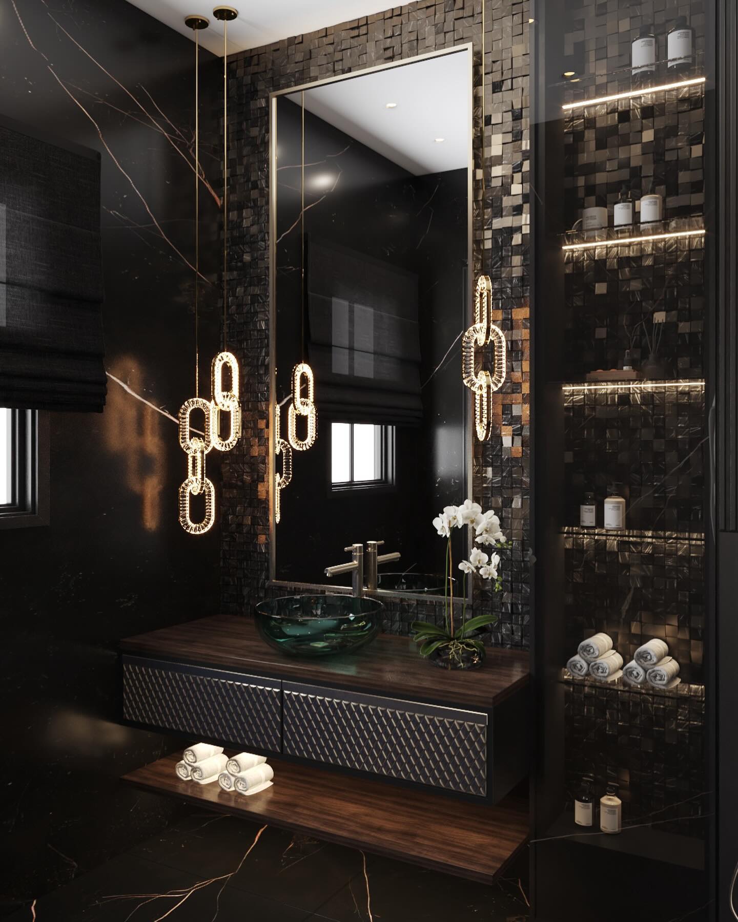 Luxury Crystal and Metal Chain Pendant Chandelier for High Ceilings with Modern Finish