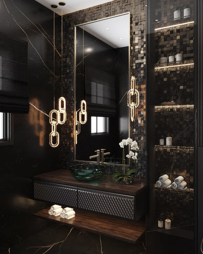 Luxury Crystal and Metal Chain Pendant Chandelier for High Ceilings with Modern Finish