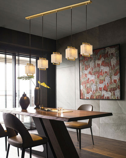 Elegant Cluster Alabaster Dome Suspension Light Lacquered Burnished Brass for hallway