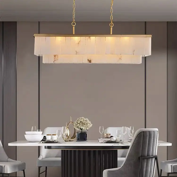 Alabaster Brass Rectangular Chandelier 41.33"L