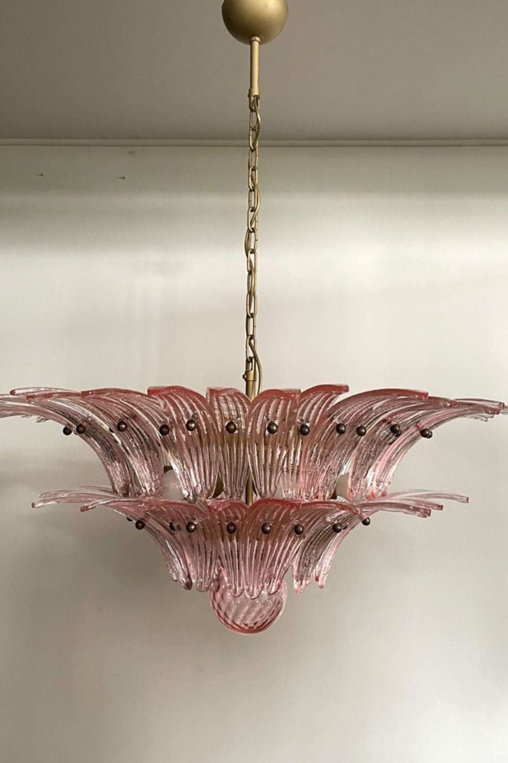 Vintage Art Pink Palm Leaf Glass Chandelier - view 6 | morylighting