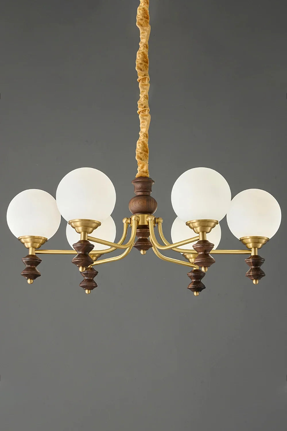 Vintage Globe Walnut Wood Chandelier - view 8 | morylighting
