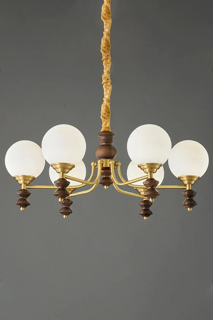Vintage Globe Walnut Wood Chandelier - view 8 | morylighting