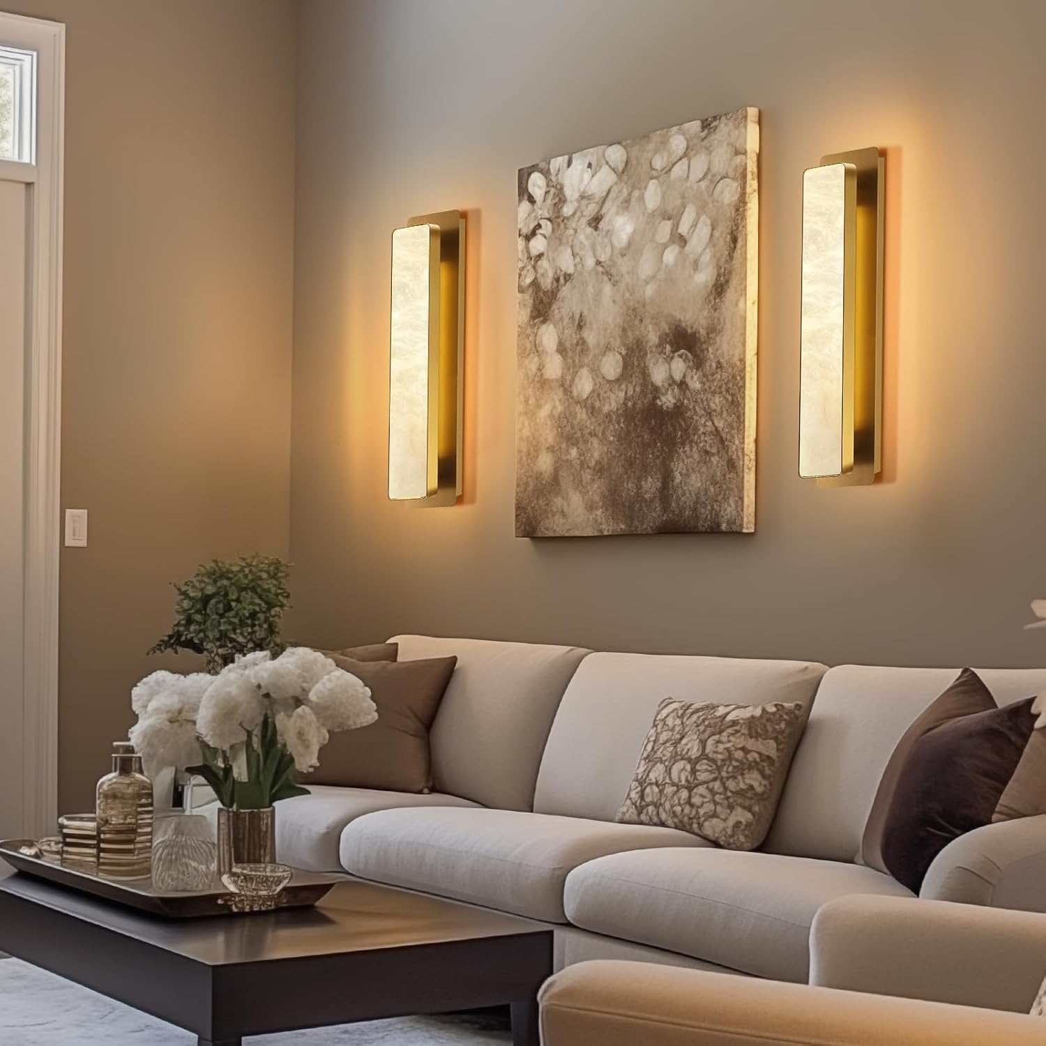 Melange Alabaster Rectangle Wall Sconces 20"