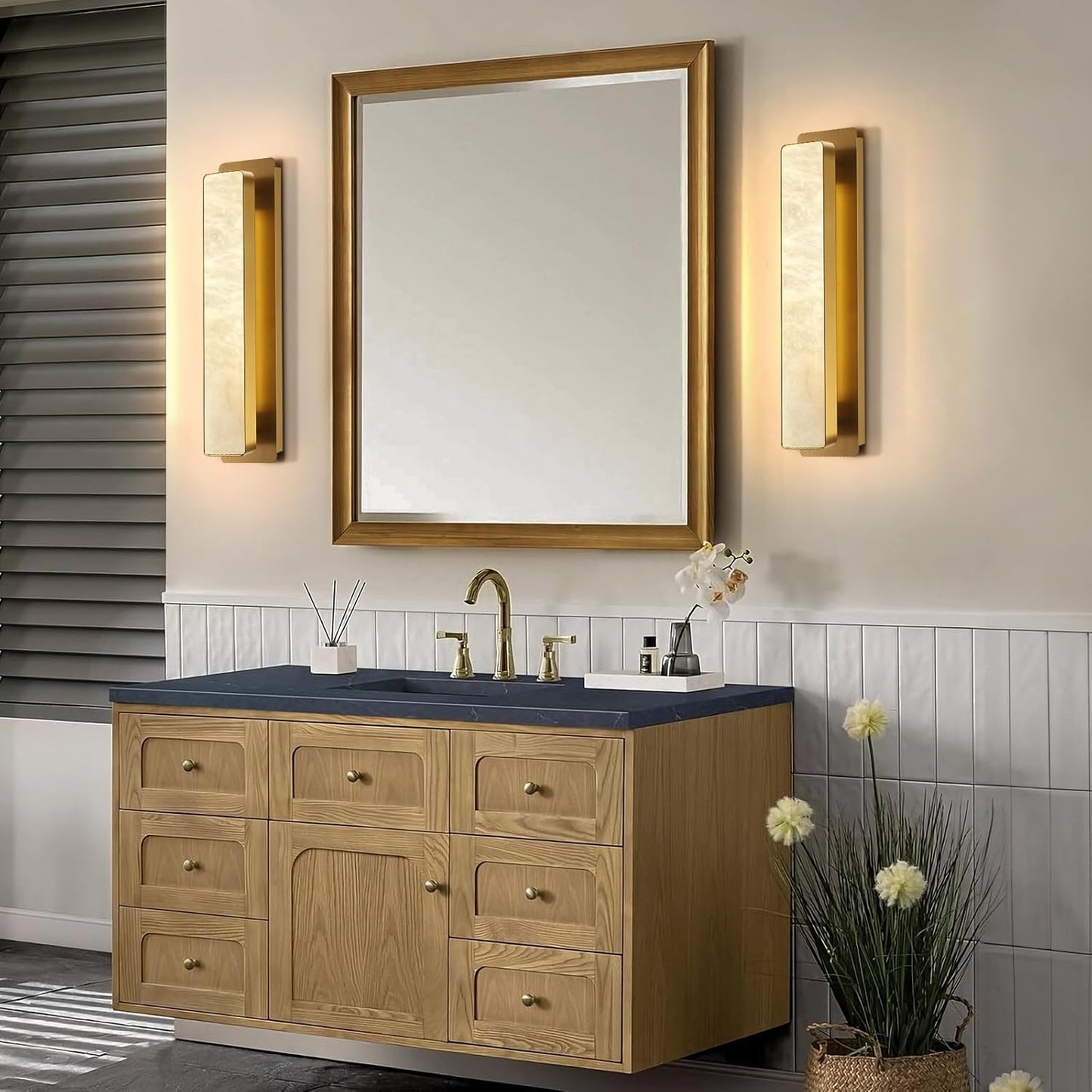 Melange Alabaster Rectangle Wall Sconces 20"