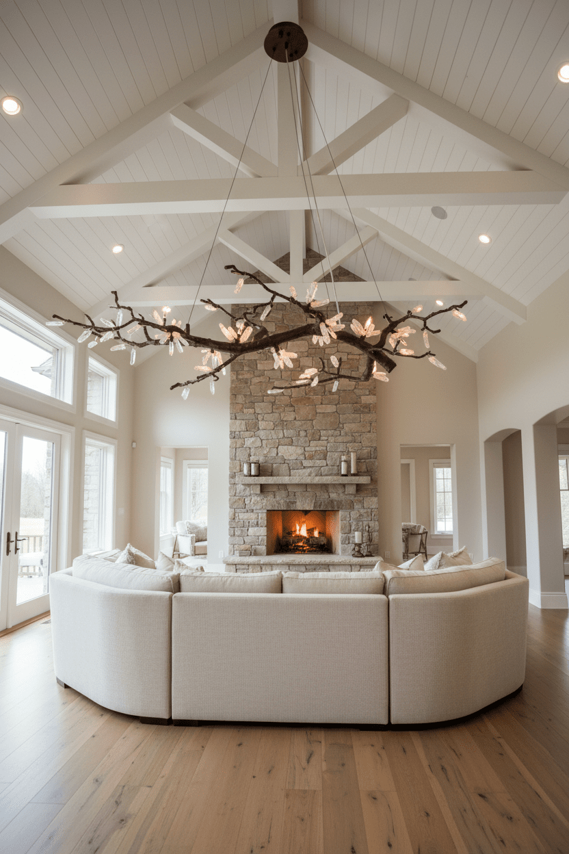 Selenite Crystal Blossom Branching Tree Chandelier
