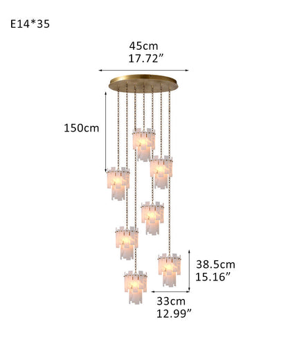 Tired Alabaster marble Cluster Chandelier 13" with adjustable chain