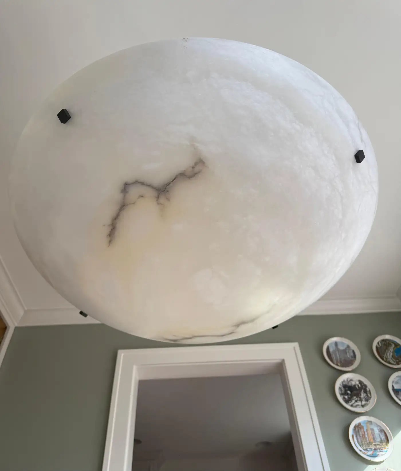Enormous 36 Ø Flush Mount / Pendant with Stunning Full Moon-Like Alabaster Shade