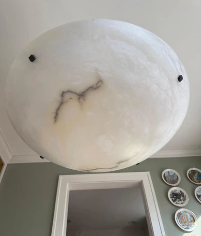 Enormous 36 Ø Flush Mount / Pendant with Stunning Full Moon-Like Alabaster Shade