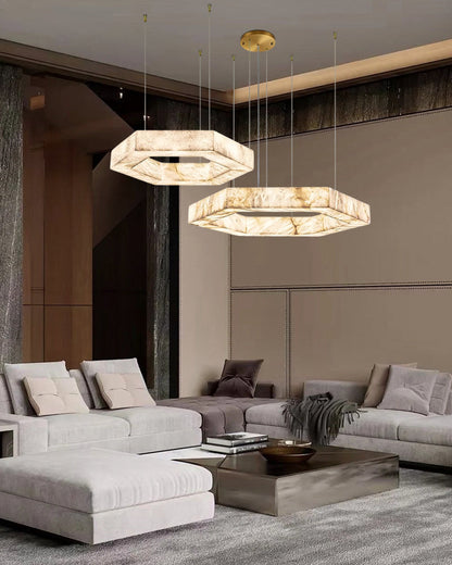 LED Hexagon Marble Pendant Lamp | Double/Triple Ring Design