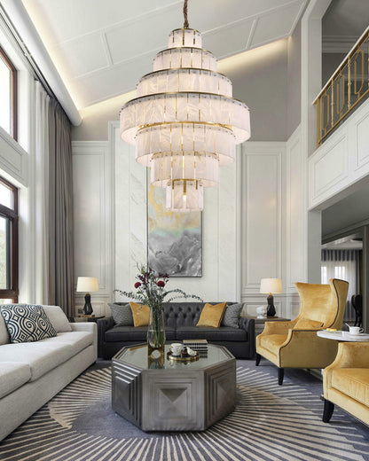 Stairwell Luxury Modern LED High Ceiling Large Alabaster Chandelier
