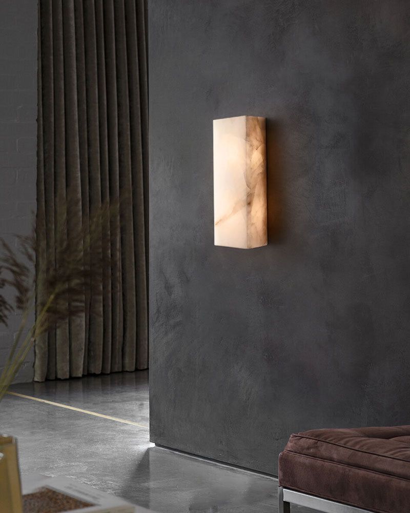 Rectangular Natural Semi-Translucent Alabaster Wall Lamp for Bath & Vanity