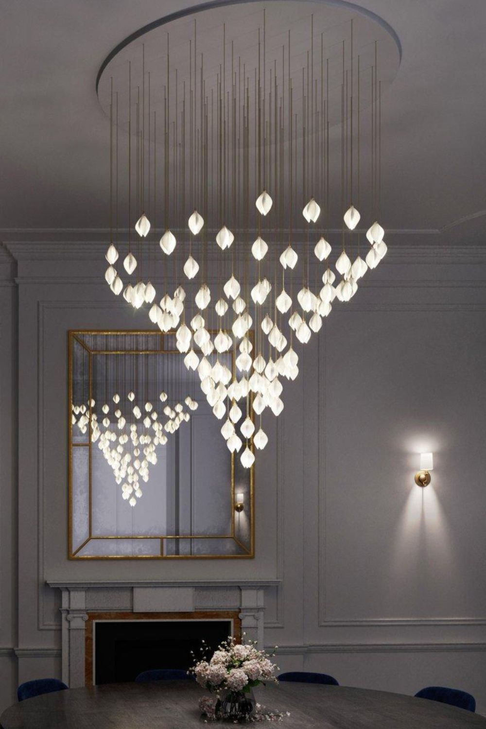 Gold Stem Ceramic Flower Chandelier - view 3 | morylighting