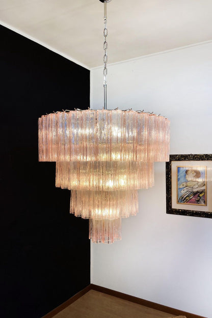 Large Pink Art Glass Tiered Chandelier - view 6 | morylighting