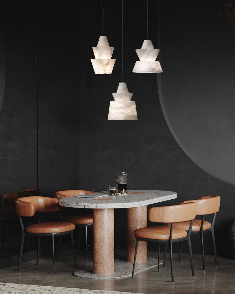 Brianna Alabaster Dining Table Pendant Modern Stacked Conical Pendant Light