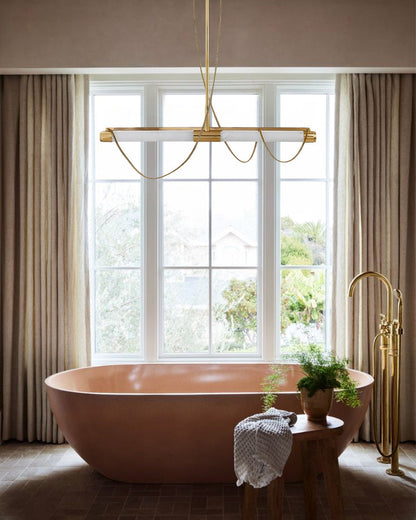 LED Tubular Alabaster Shades Ceiling Pendant Lamp 49" with long chains | Brass