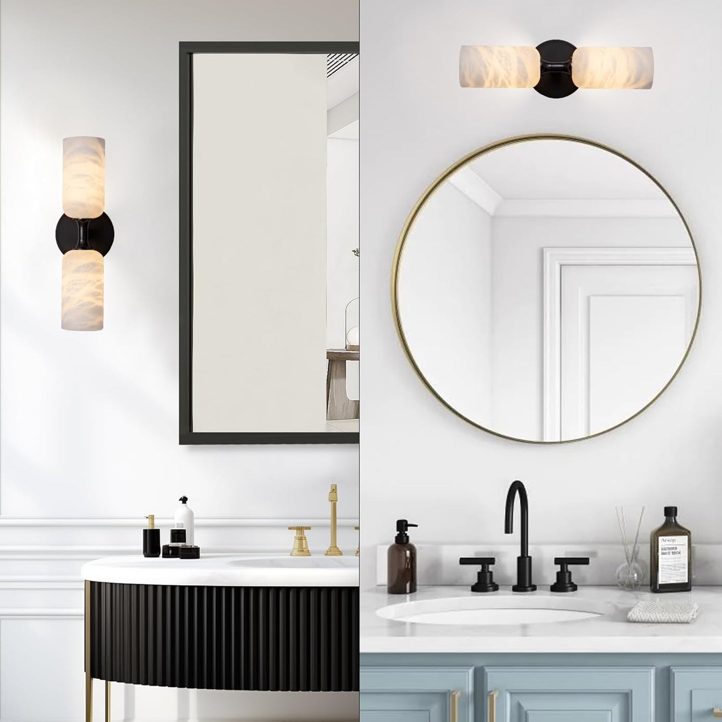Monty Alabaster Linear Wall Sconce-Black