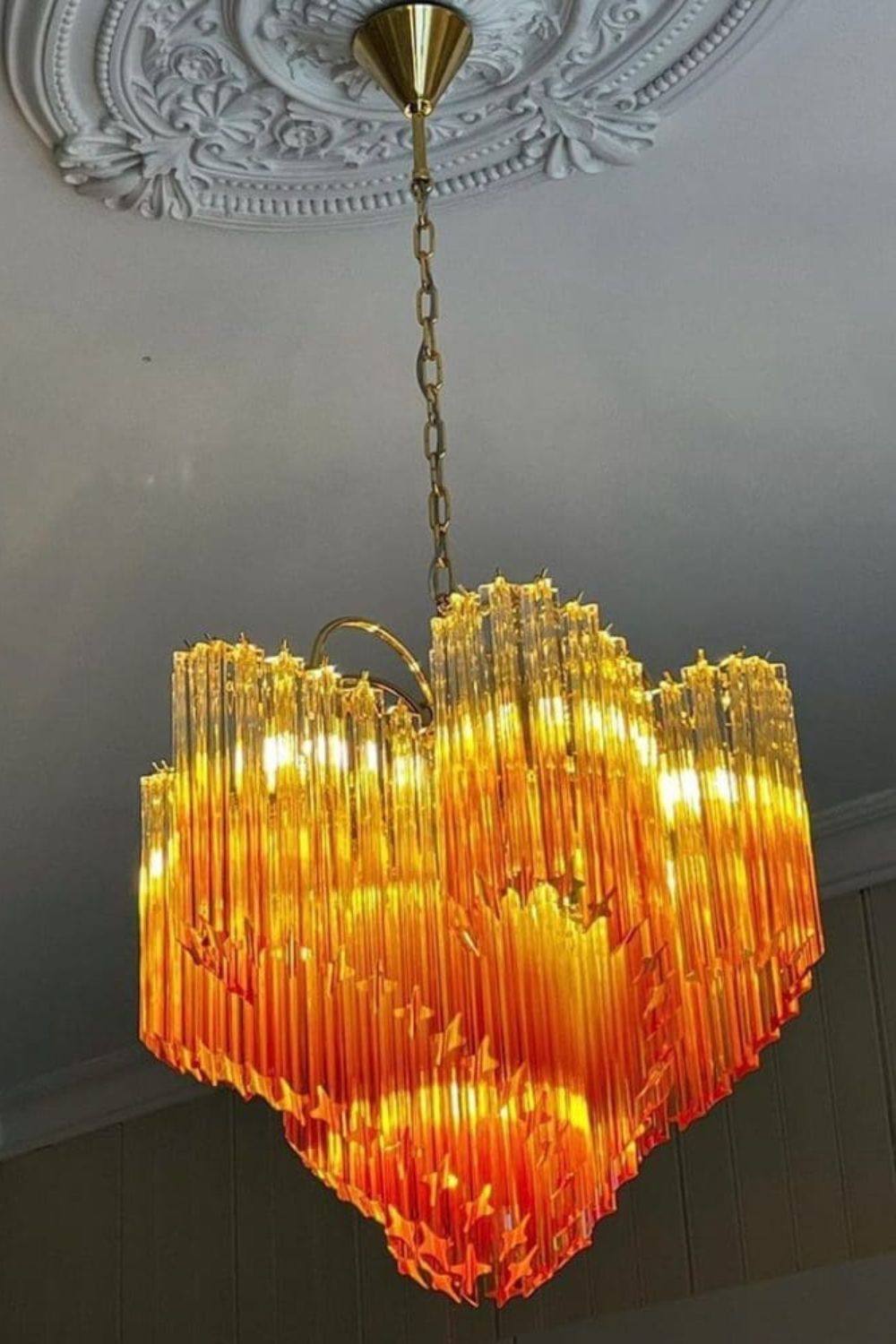 Shaded Amber Art Crystal Prism Chandelier - view 3 | morylighting