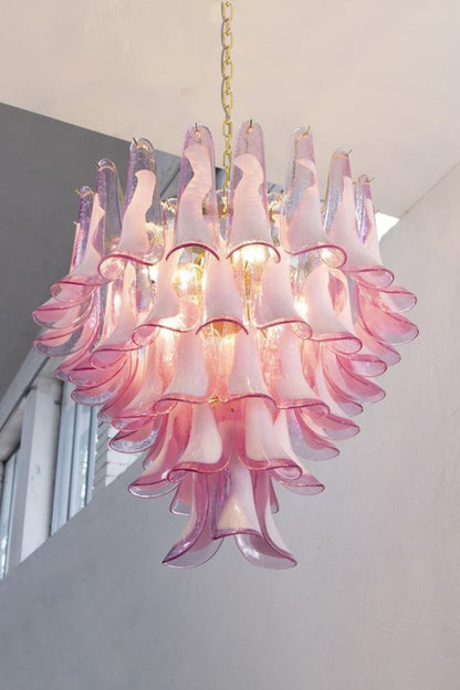 Fuchsia and White Art Glass Petal Tiered Chandelier - view 4 | morylighting