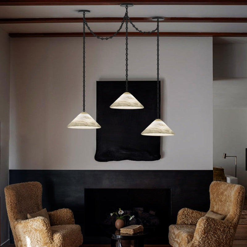 Multi-Head Matte White Alabaster Cone Hanging Kitchen Pendant Light